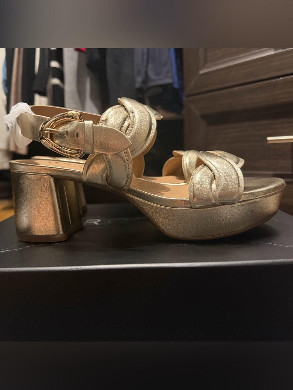 AEROSOLES Metallic Gold Knotted Platform Block Sandal